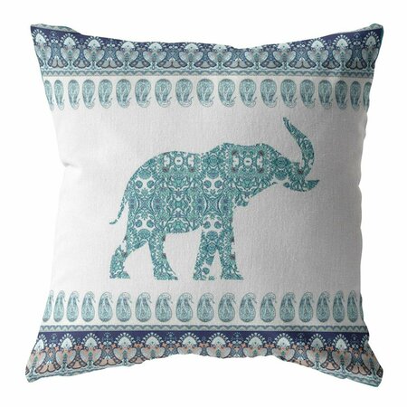 PALACEDESIGNS 16 in. Teal Ornate Elephant Indoor & Outdoor Throw Pillow Blue PA3681769